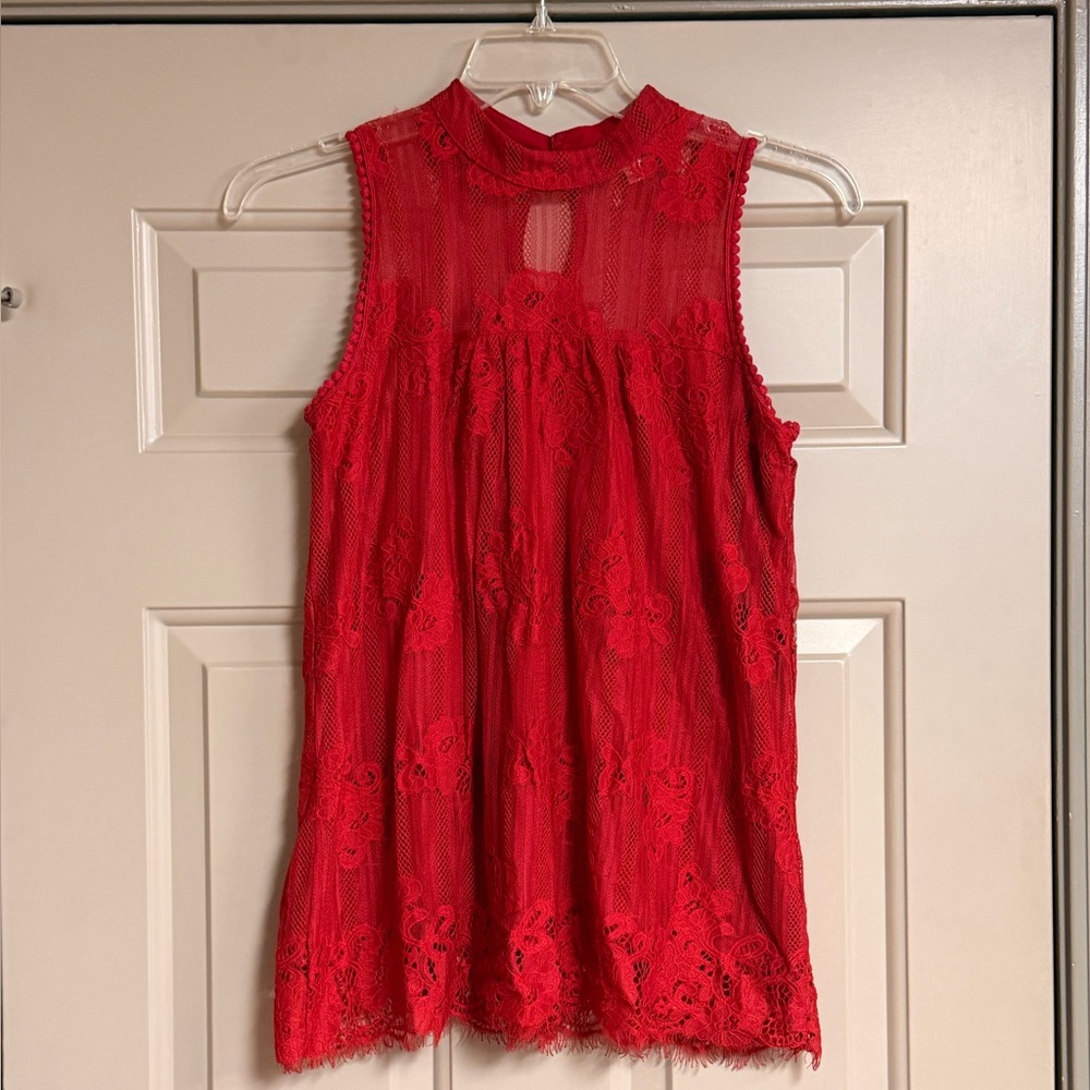 Eve & Maddie Women’s Size Medium Elegant Red Lace Sleeveless Blouse